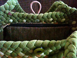 Handmade Wool Green braided purse with braided handle and zipper pouch inside